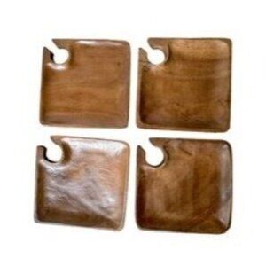 Pottery Barn Square Wood Mingling Hors d'oeuvres Appetizer Wine Holder Plate - 4